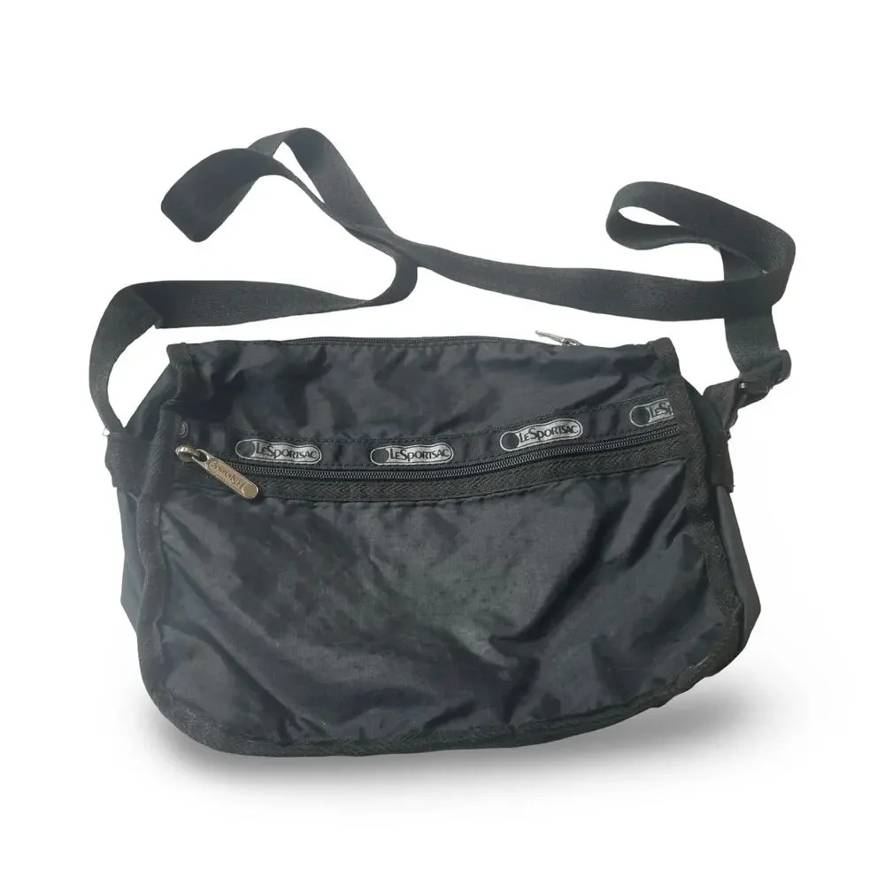 LeSportsac Black Nylon Crossbody Messenger Bag Adjustable Strap 11 x 8.5